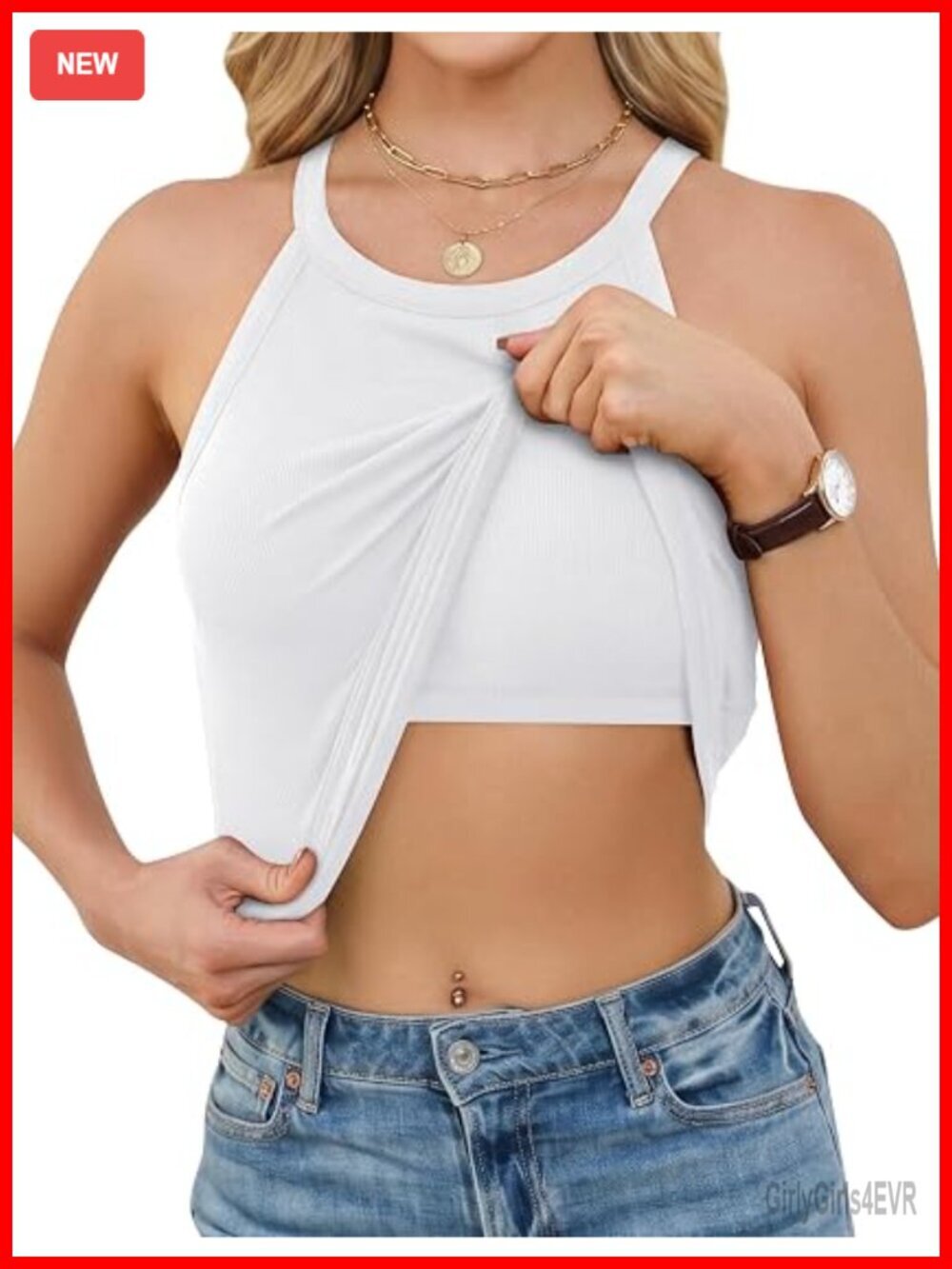 Halter Top with Built in Bra Padded Tank Sleeveless Ribbed Shirt
